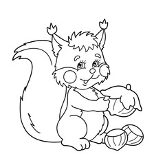 Coloring Page Outline Of cartoon squirrel with nuts. Coloring book for kids
