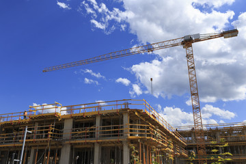 a construction site, including cranes