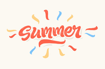 Summer time lettering vector logo illusrtation on colourful background