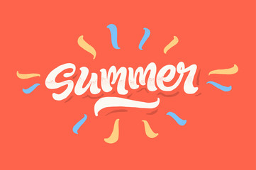 Summer time lettering vector logo illusrtation on colourful background