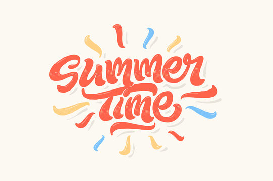 Summer time lettering vector logo illusrtation on colourful background