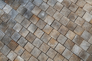inlaid wooden tiles as the background, conceptual in nature