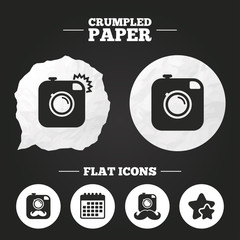 Hipster photo camera with mustache icons.