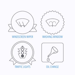 Motor oil change, traffic lights and wiper.