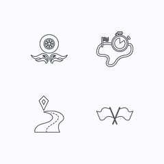 Race flags, timer and destination pointer icons.