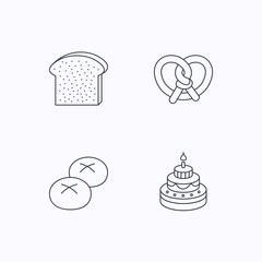Cake, pretzel and bread rolls icons.
