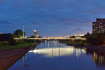 Naklejka premium The river Neckar with the cityscape of Mannheim in Germany.