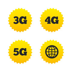 Mobile telecommunications icons. 3G, 4G and 5G.