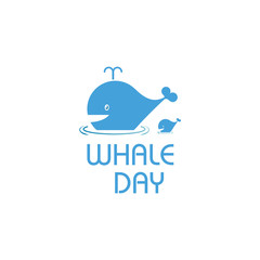 Isolated cartoon whale vector illustration. Ocean mammal on the blue background image. International whale day vector illustration. Extinct animal symbol. White and blue color.