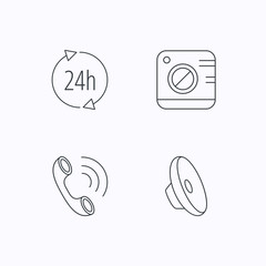 Phone call, 24h service and sound icons.