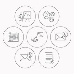 Mail, presentation and meeting chat bubbles.