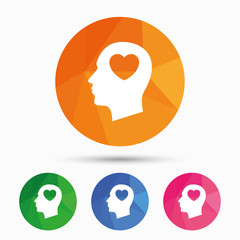 Head with heart sign icon. Male human head.