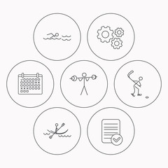 Swimming, hockey and kayaking icons.