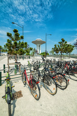 Fototapeta na wymiar Bicycle parking near railway station