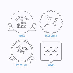 Palm tree, waves and deck chair icons.