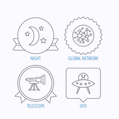 Ufo, global network and telescope icons.