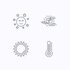 Thermometer, sun and mist icons. Moon night.
