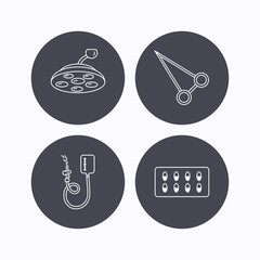 Drop counter, capsules and surgical lamp icons.