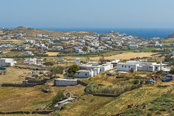 Fototapeta na wymiar Panorama of Town of Ano Mera, island of Mykonos, Cyclades, Greece