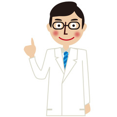 白衣の笑顔の男性 指さし 上半身
