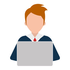 Businessman using a laptop isolated icon, vector illustration.