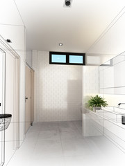 abstract sketch design of interior bathroom ,3d rendering