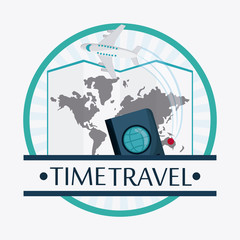 Trip implements. Time to travel design. Vector graphic