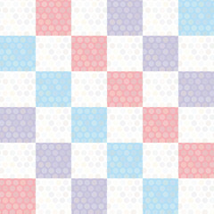 Polka dot background seamless pattern with pink lilac blue square. Vector