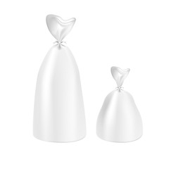 VECTOR PACKAGING: White gray plastic packaging bag for snack, bread or take away, bulk products, tea, coffee, spices on isolated white background. Mock-up template ready for design