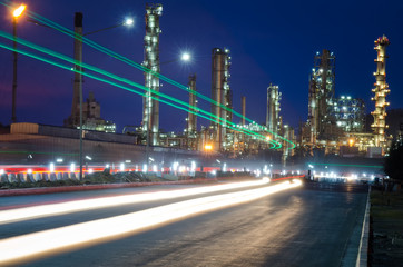 Fototapeta na wymiar highway at night on the background of the Oil refinery industrial landscape.