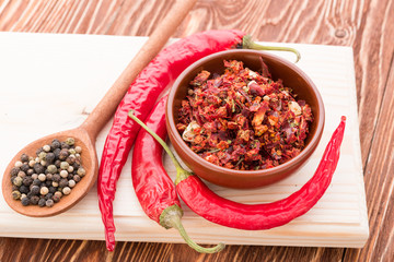 Chili papper on wooden