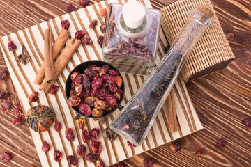 rose hip tea on wooden