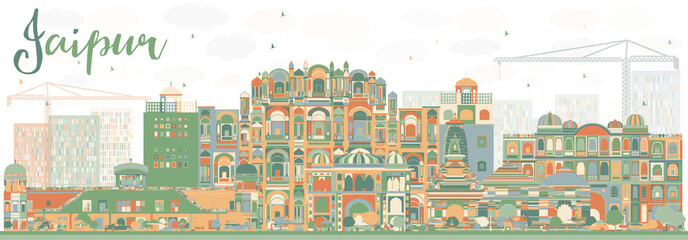 Abstract Jaipur Skyline with Color Landmarks.