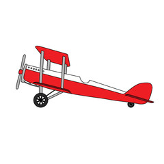 Cartoon plain old red vintage authentic retro airplane.