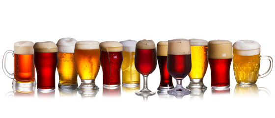 Set of various beer isolated on a white background