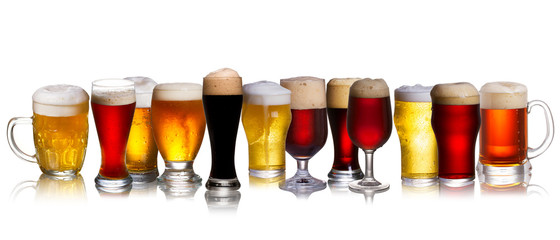 Set of various beer isolated on a white background