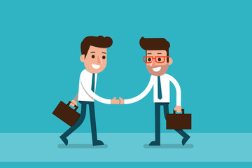 Handshaking businessman, agreement. Vector illustration flat style.