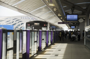 MRT Purple Line at Bangyai station running go to bangkok