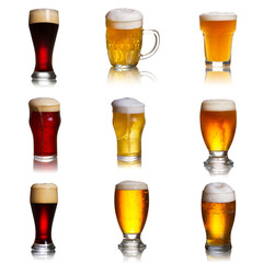 Set of various beer isolated on a white background