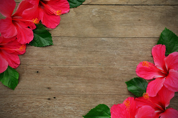 flower frame on wood background