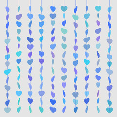 pattern hearts skewered like beads on line blue on gray