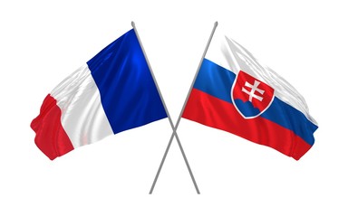 3d illustration of Slovakia and France flags together waving in the wind