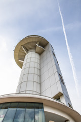 Tower on mountain with blue sky, Thailand.