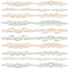 Vintage floral elements, beige blue on white background for your design. Vector