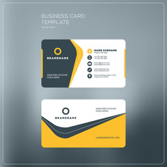Corporate Business Card Print Template. Personal Visiting Card with company Logo. Black and Yellow Colors. Clean Flat Design. Vector Illustration. Business Card Mockup