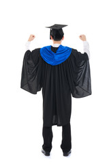 Asian male university student in graduation gown