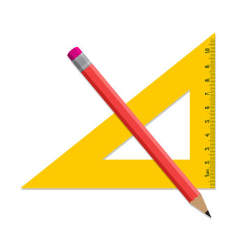 Pencil and ruler icon isolated on white