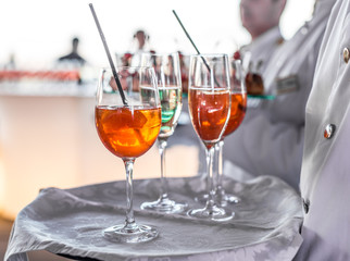 Glasses of wine. Banquet service.