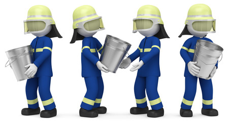 Obraz premium 3d Männchen vom technischen Hilfswerk beim Wasser schippen nach einer Überschwemmung