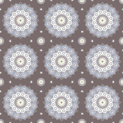 Seamless hand drawn mandala pattern for printing on fabric or paper. Vintage decorative elements in oriental style. Islam, Arabic, indian, turkish,ottoman motifs.  Vector illustration.